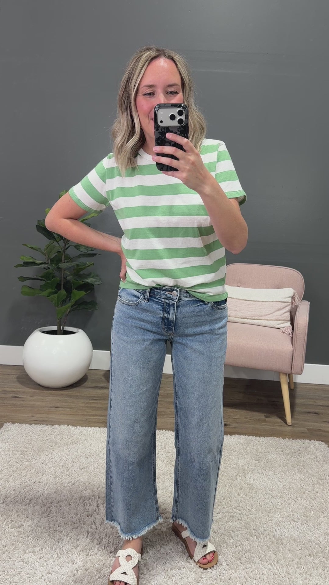 NEW! Briana Striped Knit Top - Green & White