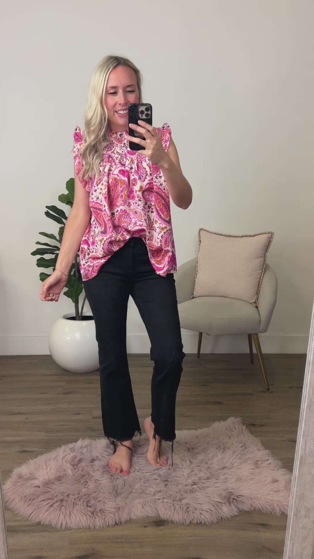 Jana Pink Paisley Smocked Top FINAL SALE