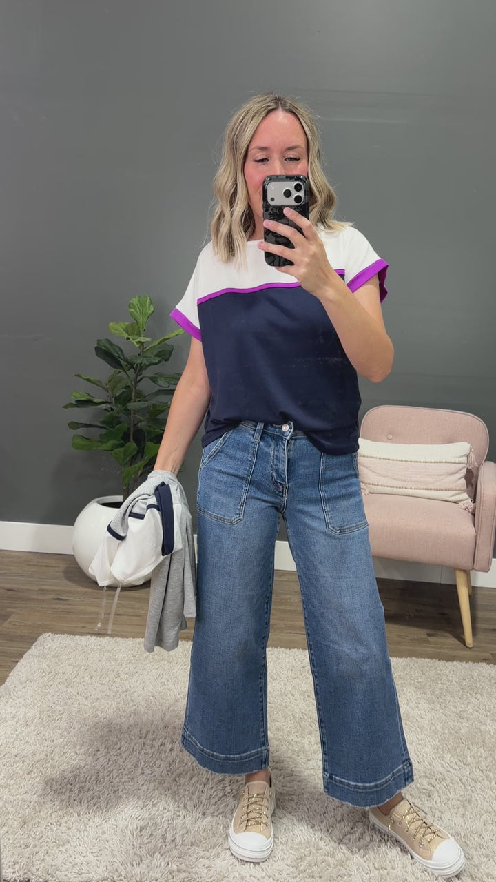 NEW! Marissa Color Block Top - Navy