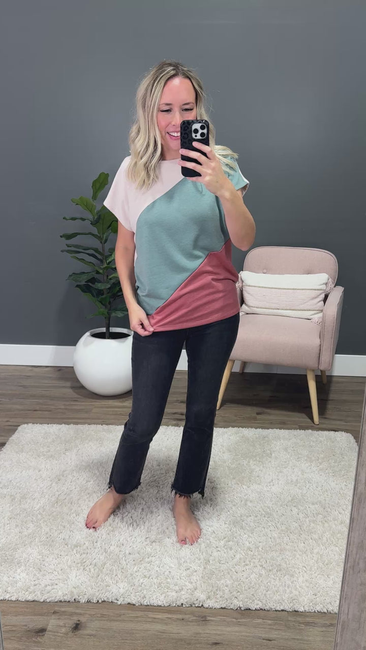 NEW! Elaine Color Block Top - Olive & Rust