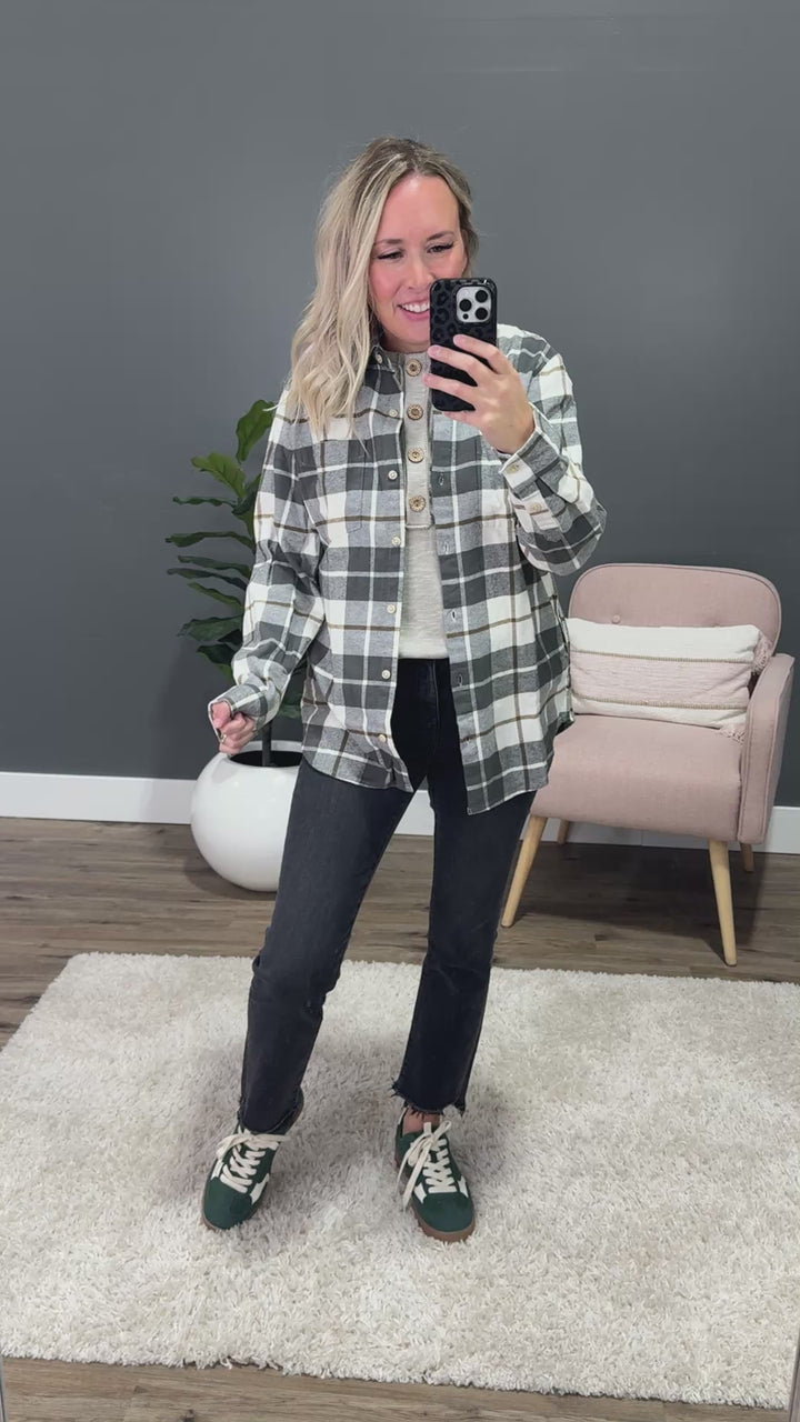 NEW! Lilou Olive Plaid Flannel Top