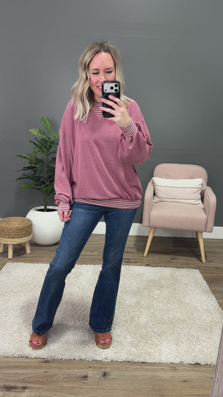 Isabel Contrast Striped Top - Dark Mauve Lovely Melody