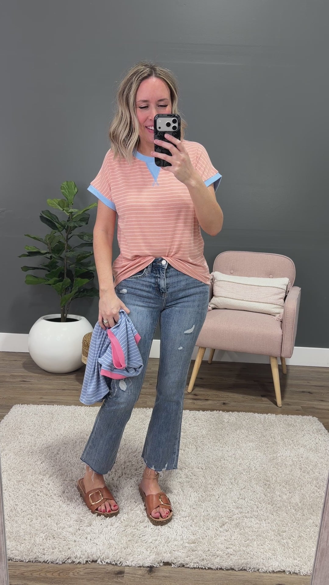 NEW! Izzy Striped Knit Top - Peach & Blue Staccato