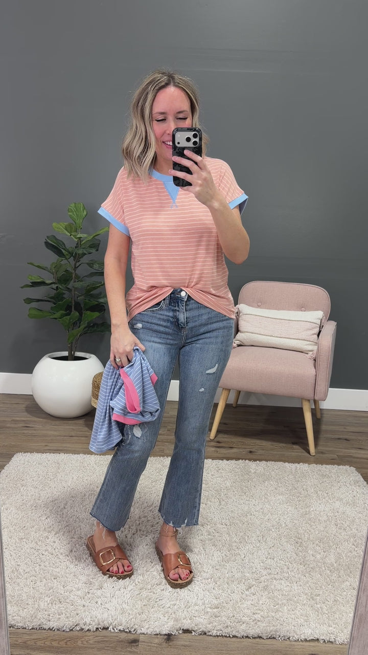 NEW! Izzy Striped Knit Top - Peach & Blue Staccato