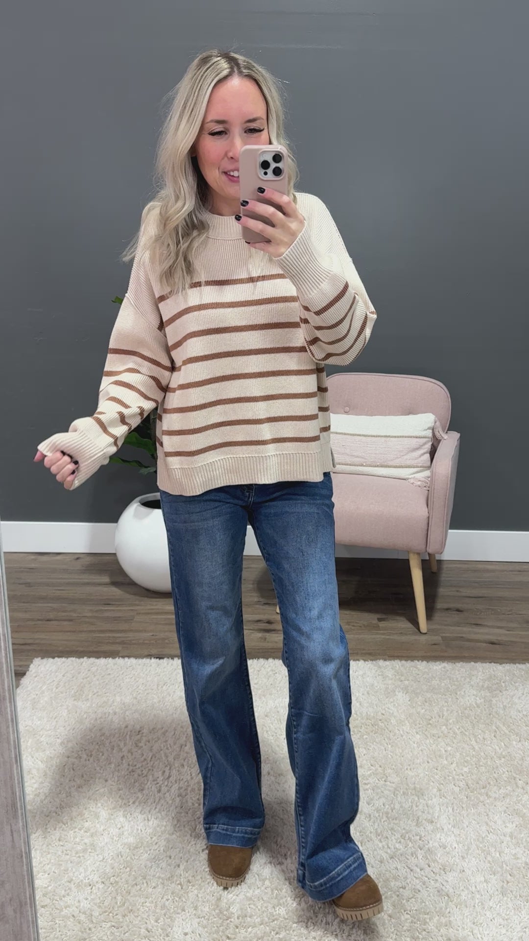 NEW! Sydney Chunky Ribbed Striped Sweater - Oatmeal