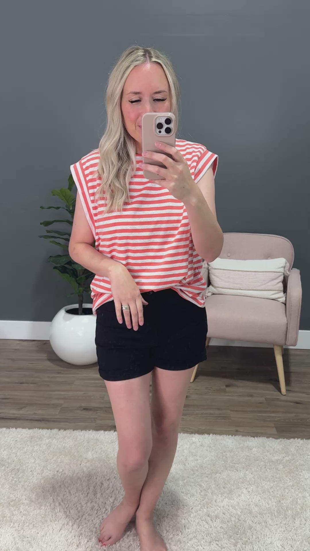 Elizabeth Striped Sleeveless Top - Orange Bibi