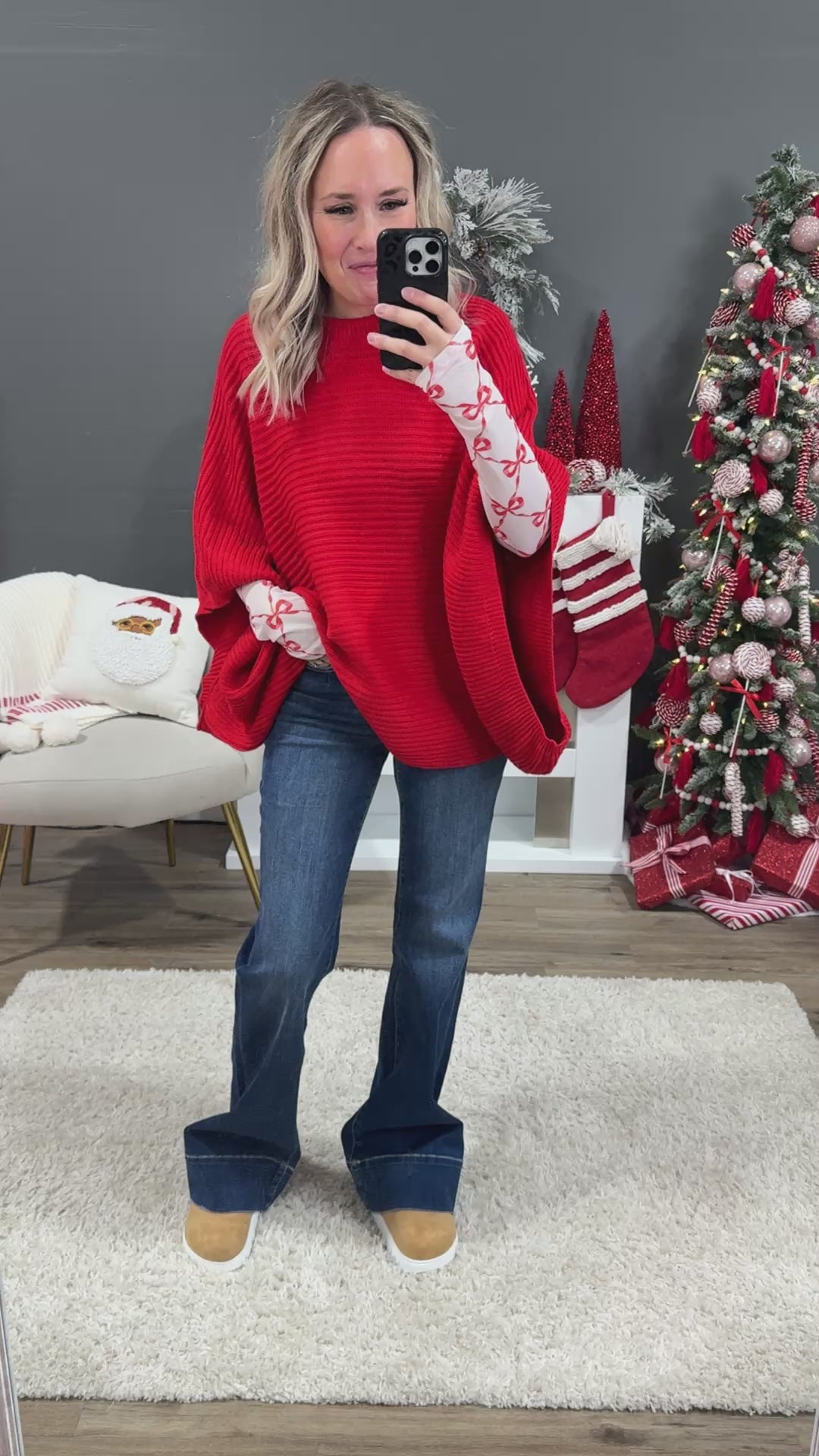 NEW! Meg Pullover Poncho Sweater - Red