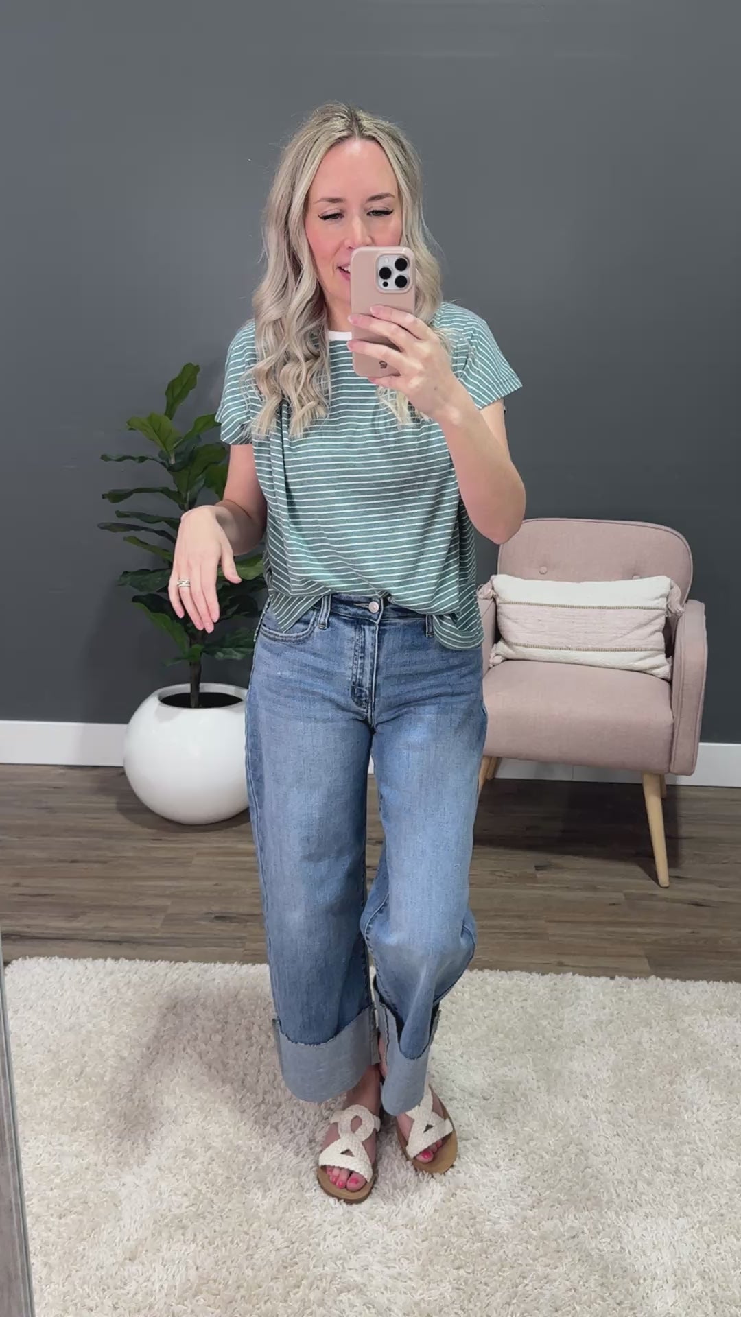 Kimber Striped Gathered Sleeve Top - Teal PS Kate