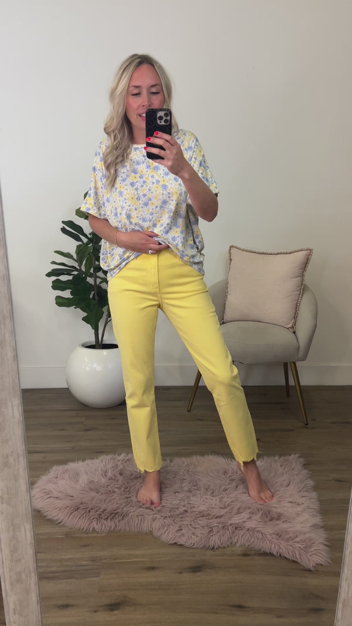 KanCan Susie Fray Hem Straight Jeans - Yellow KanCan