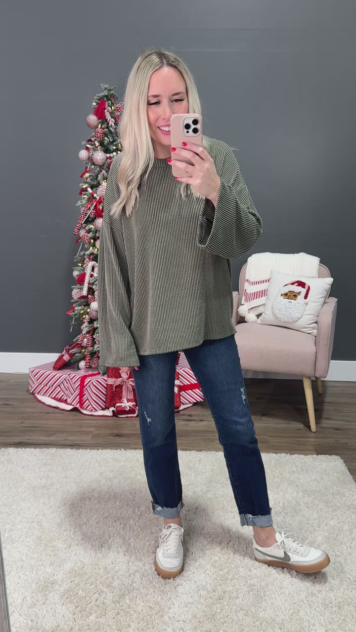 Jackie Corded Side Slit Top - Olive FINAL SALE Lovely Melody