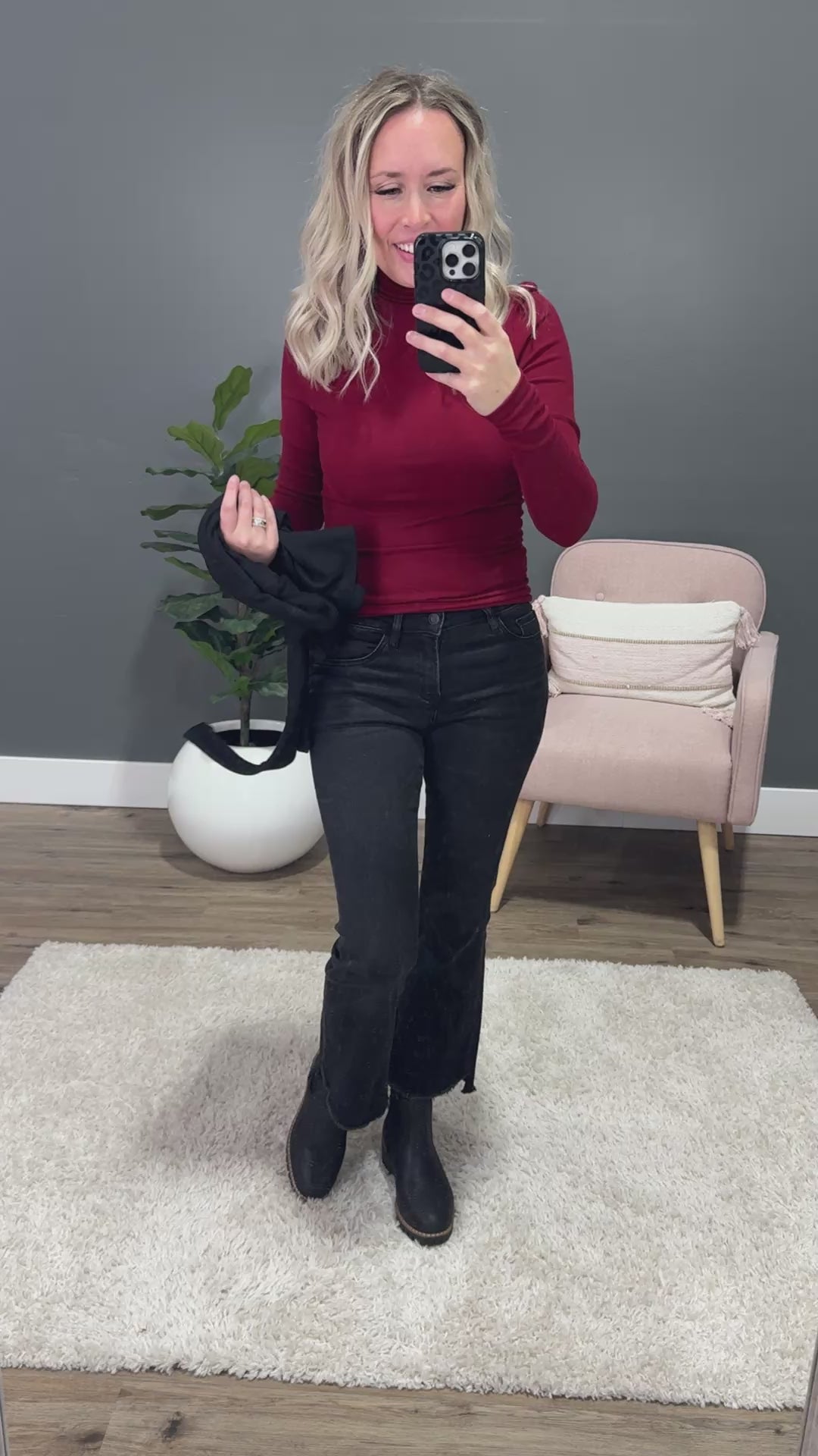 Meg Micro Ribbed Turtleneck Top - Black