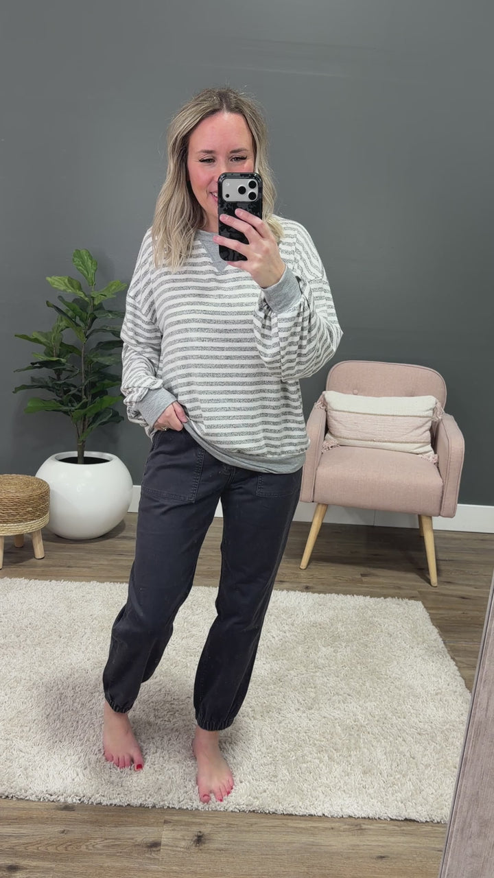 NEW! Gianna Striped Drop Shoulder Top - Heather Gray Lovely Melody