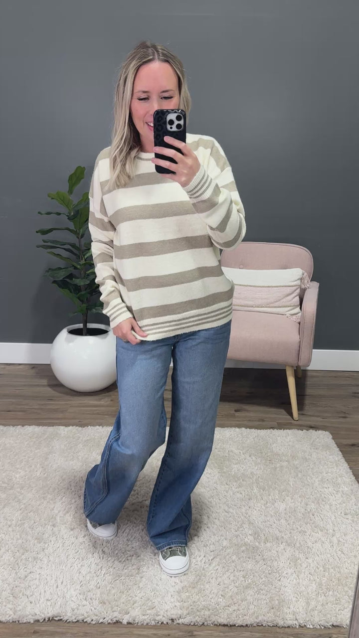 NEW! Brittany Striped Drop Shoulder Sweater - Natural Be Cool