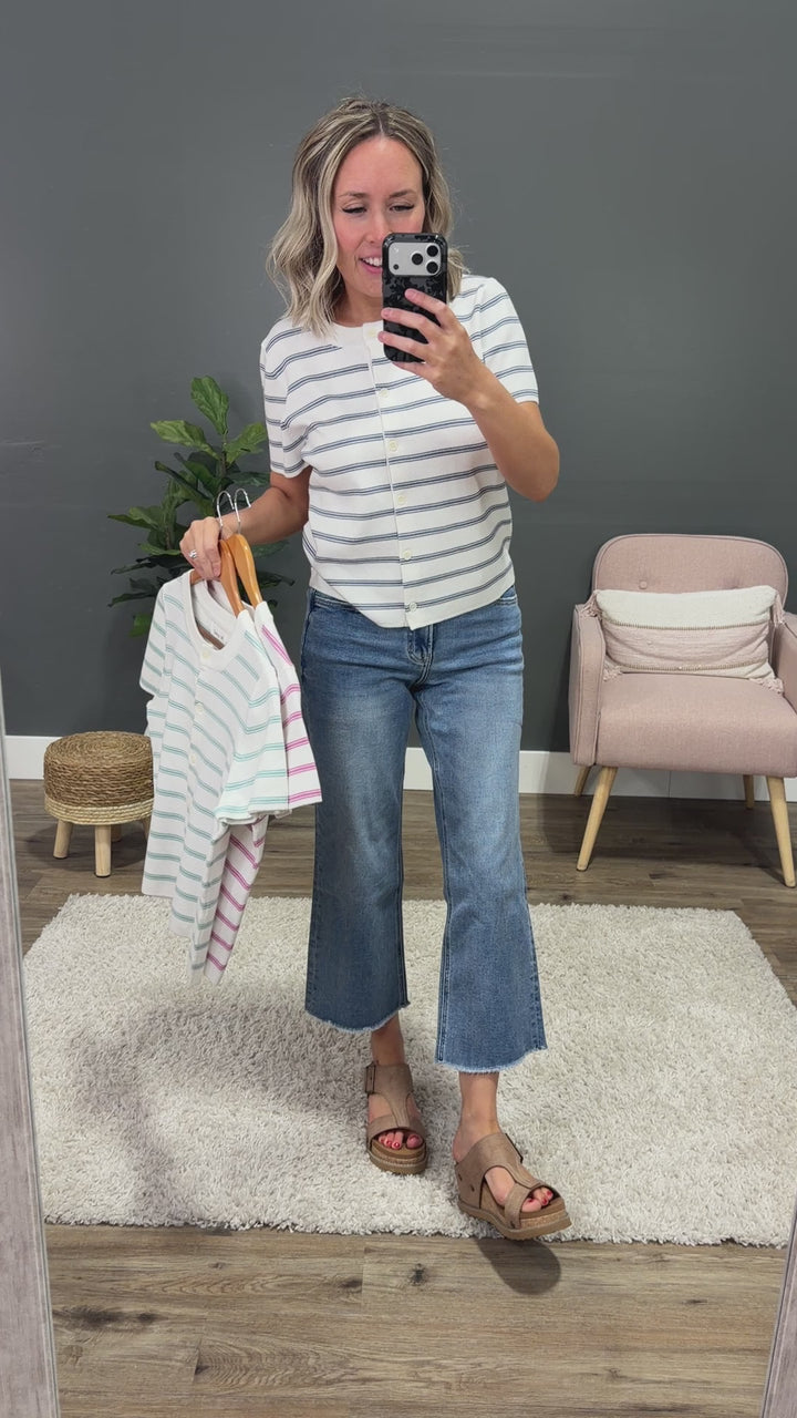 NEW! Courtney Striped Short Sleeve Cardigan - Pink Be Cool