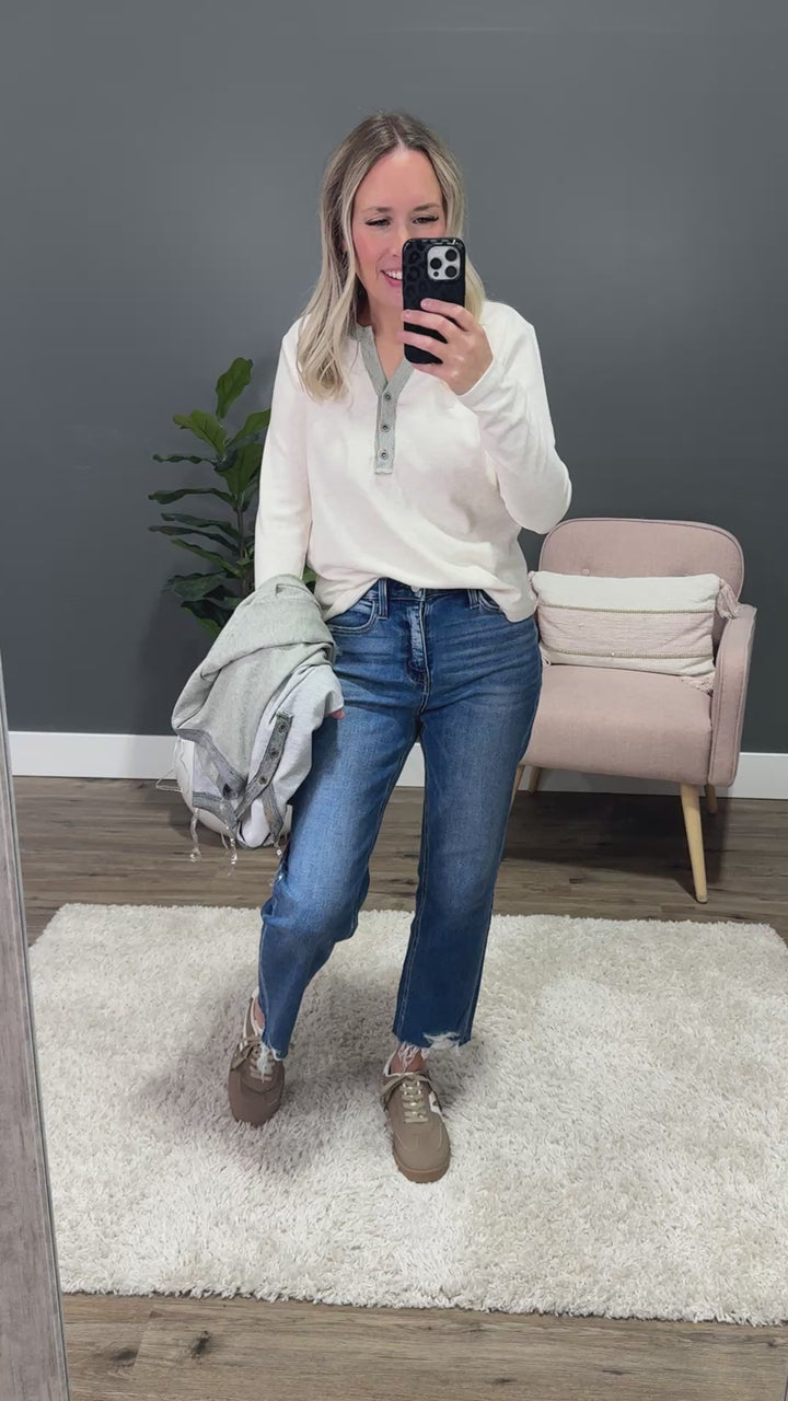 NEW! Whitney Brushed Henley Top - Heather Gray