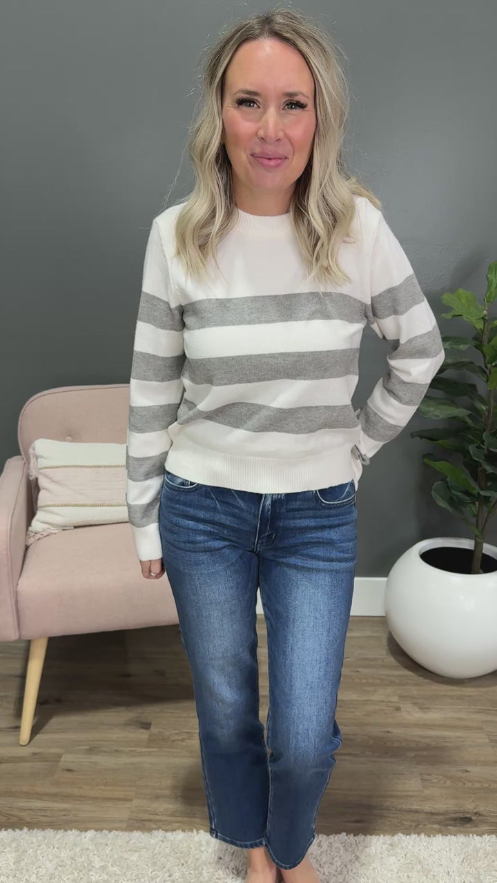 Gloria Striped Sweater - Ivory & Heather Gray