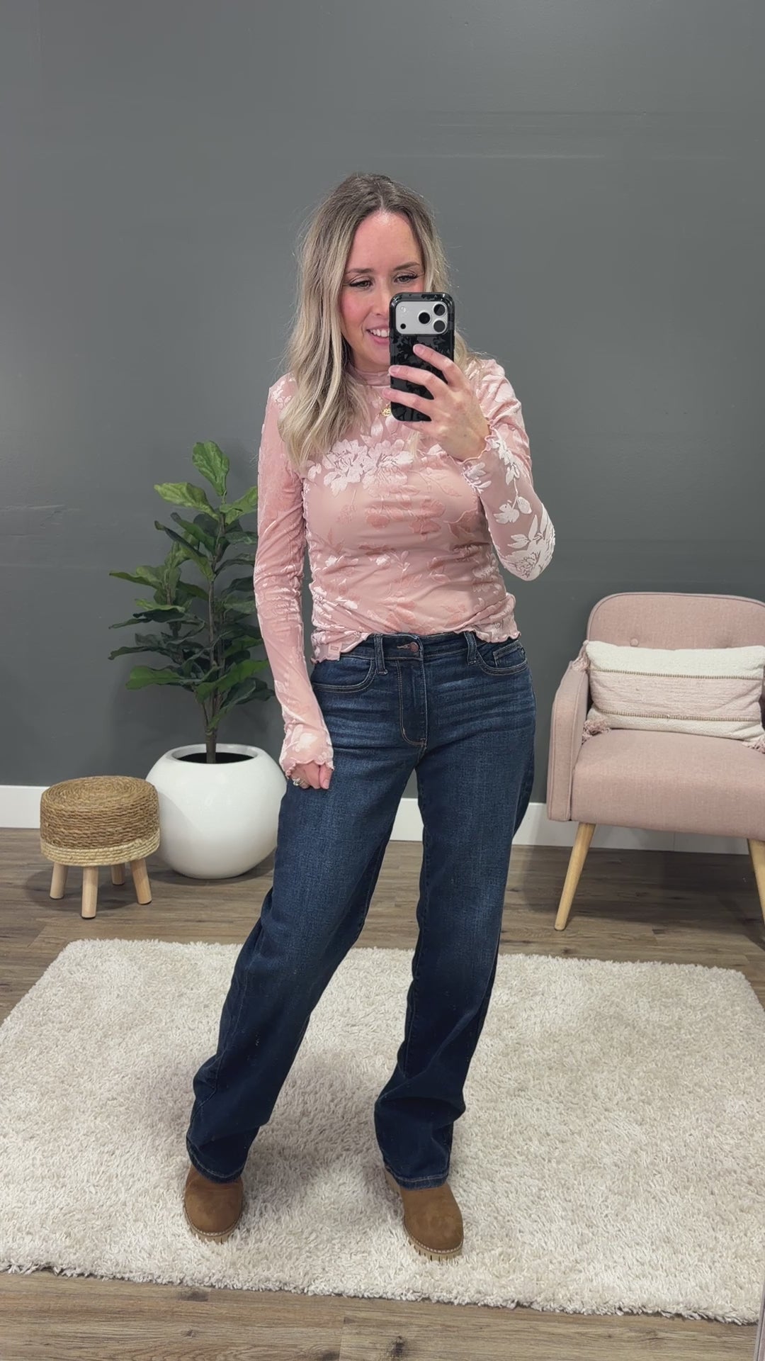 Andi Mesh Velvet Floral Long Sleeve Top - Mauve PS Kate