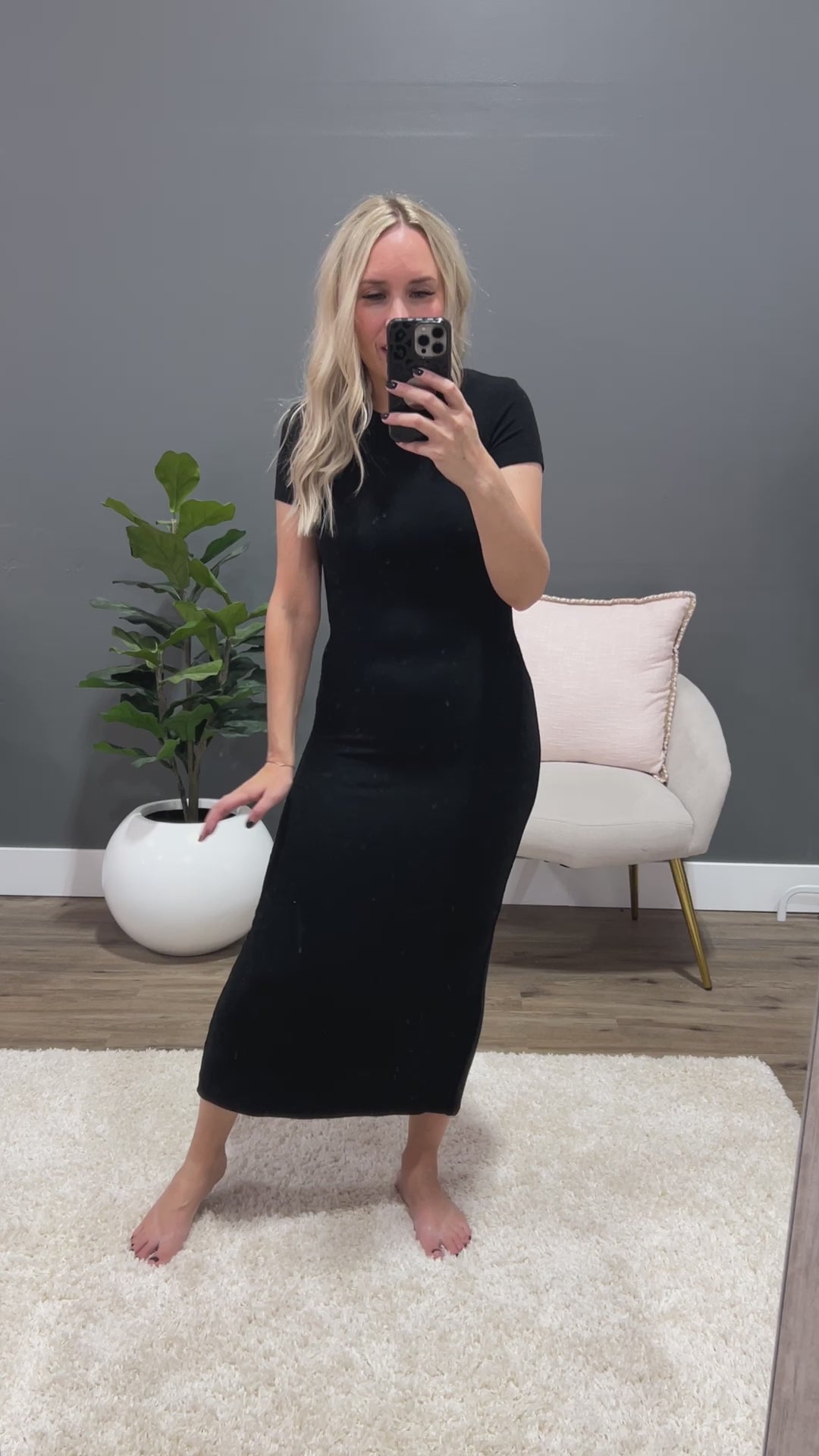 Carly Ribbed Midi Dress - Black