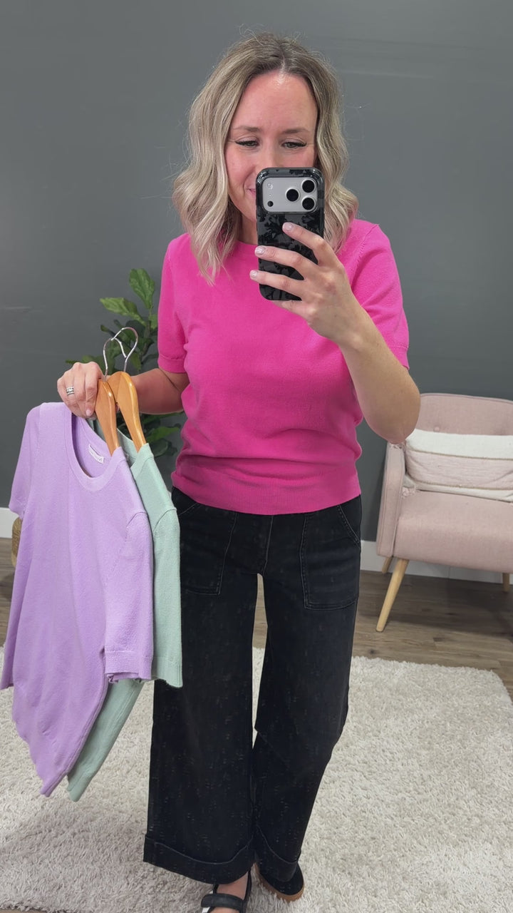 NEW! Ashton Short Sleeve Sweater Top - Seafoam