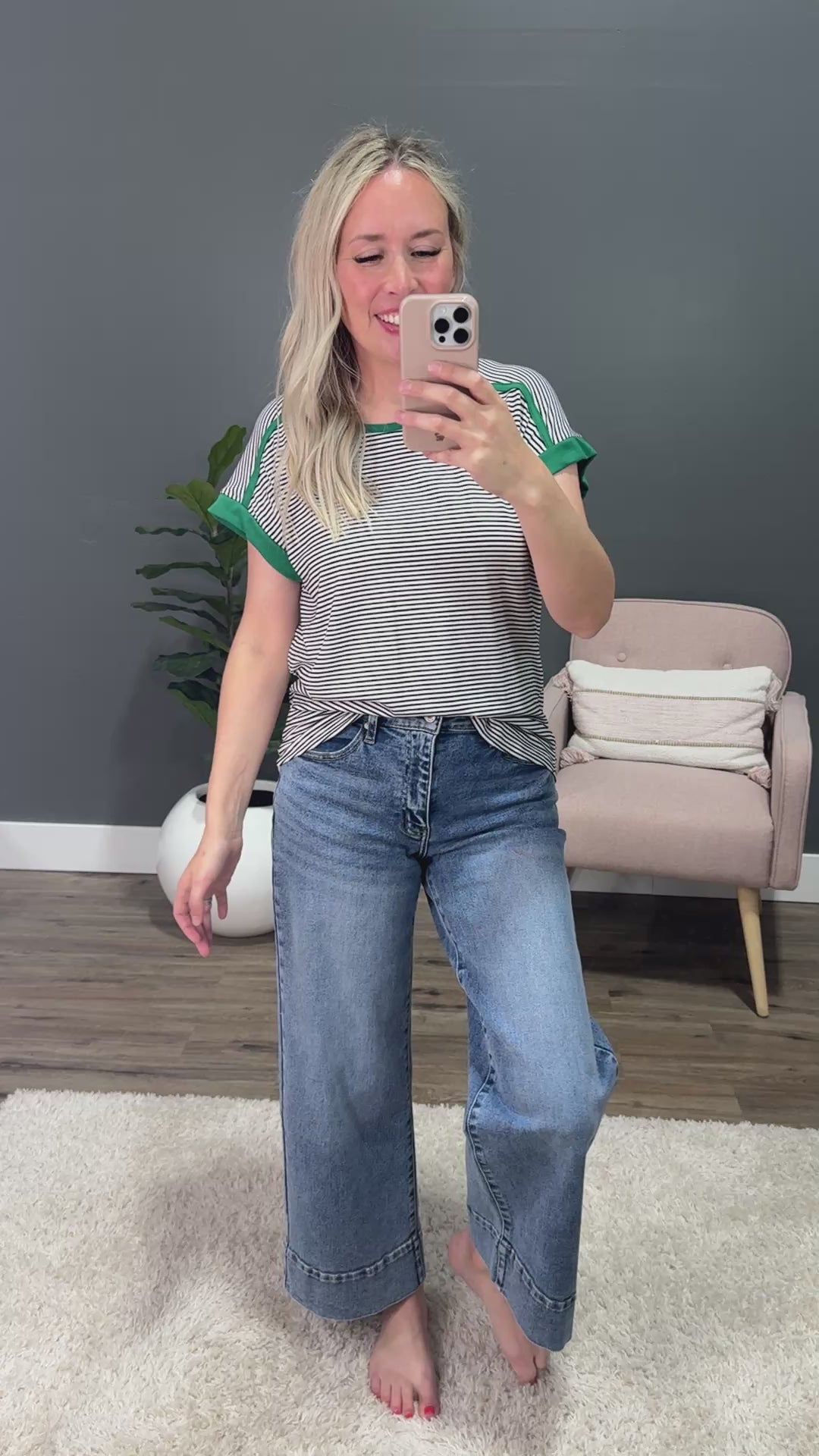 It's Time Striped Drop Shoulder Top - Ivory & Green Staccato
