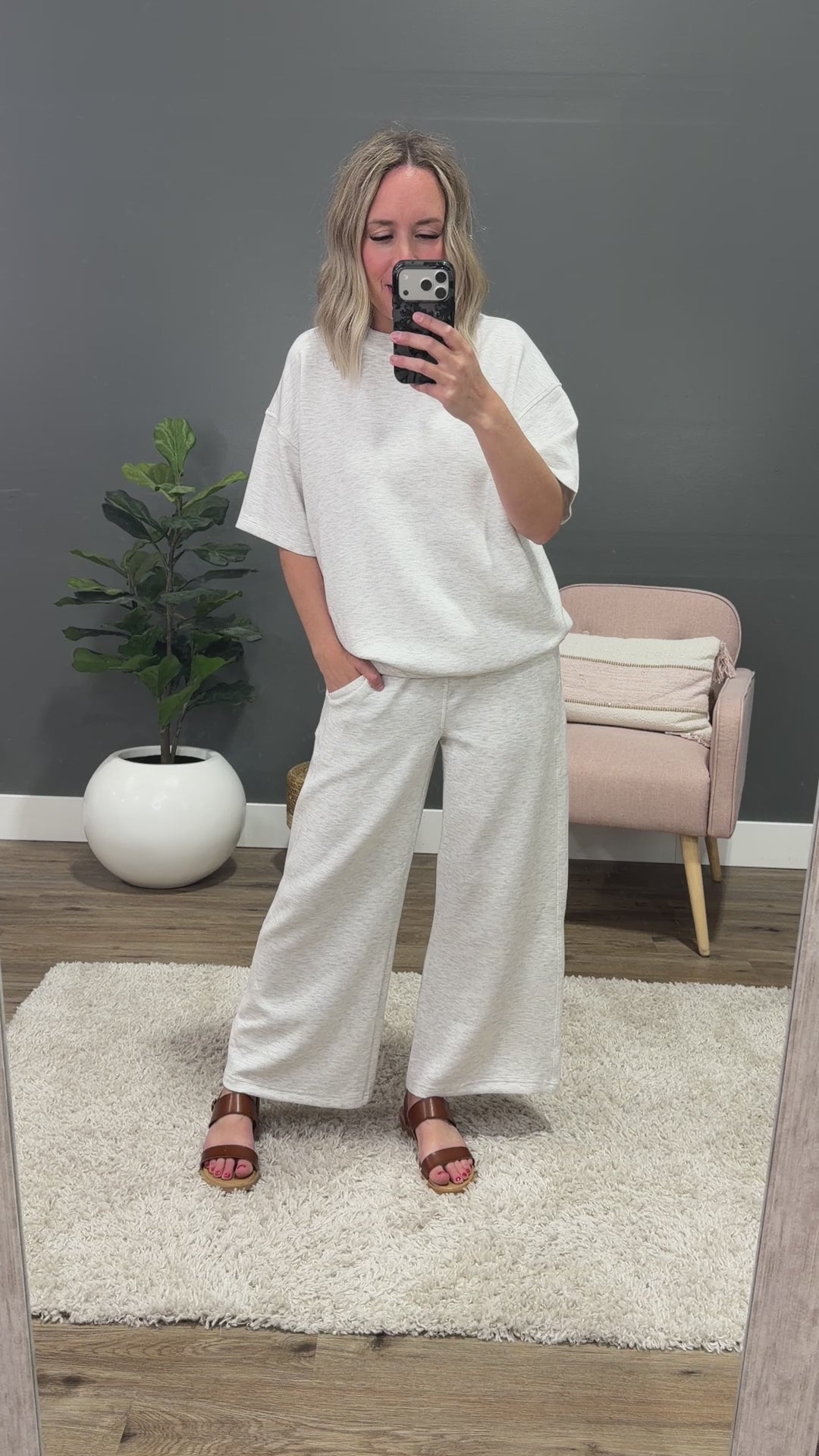 NEW! Kendall Scuba Fabric Wide Leg Pants - Light Heather Gray