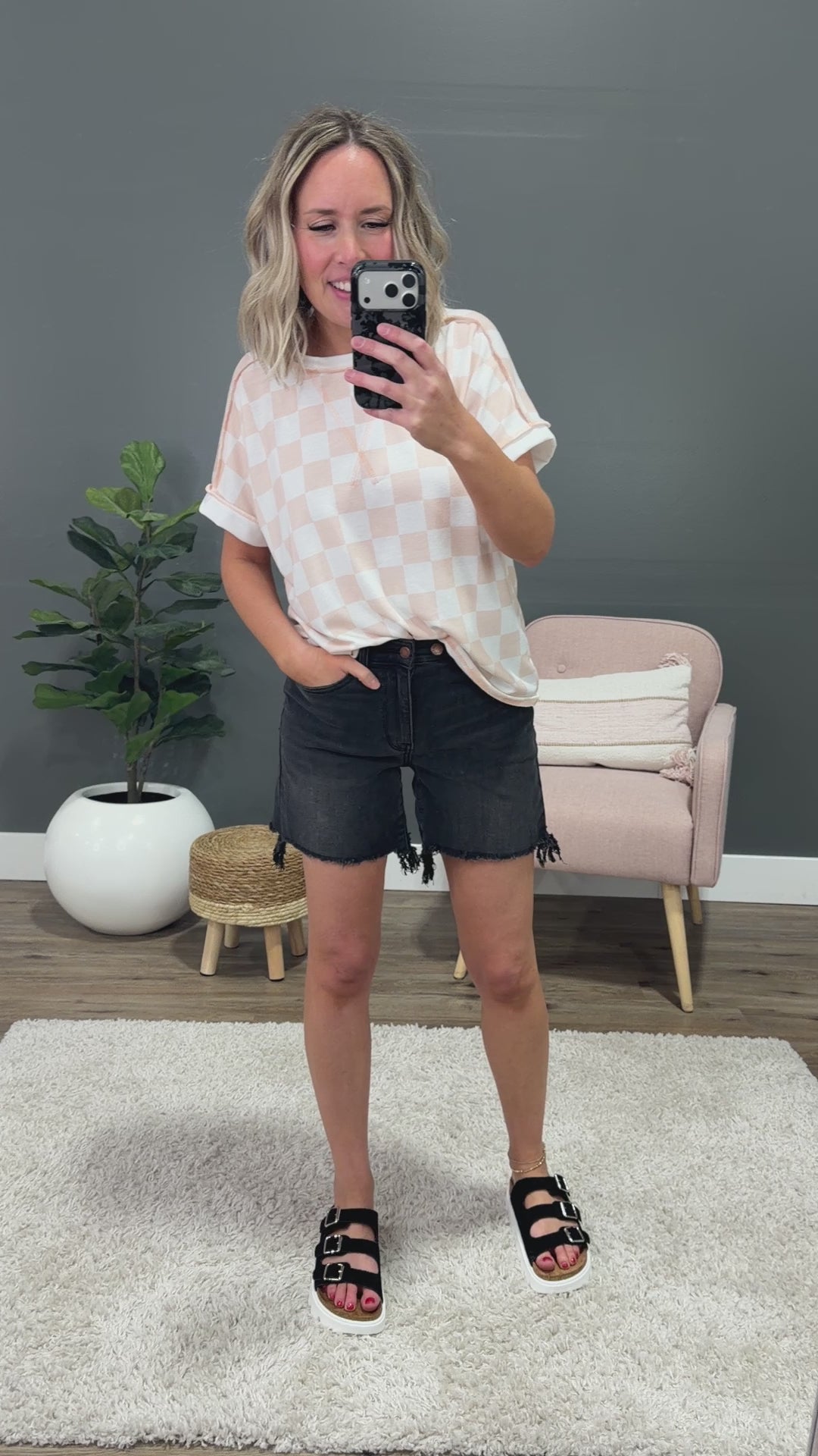 Kaya Checkered Top - Light Peach Lovely Melody