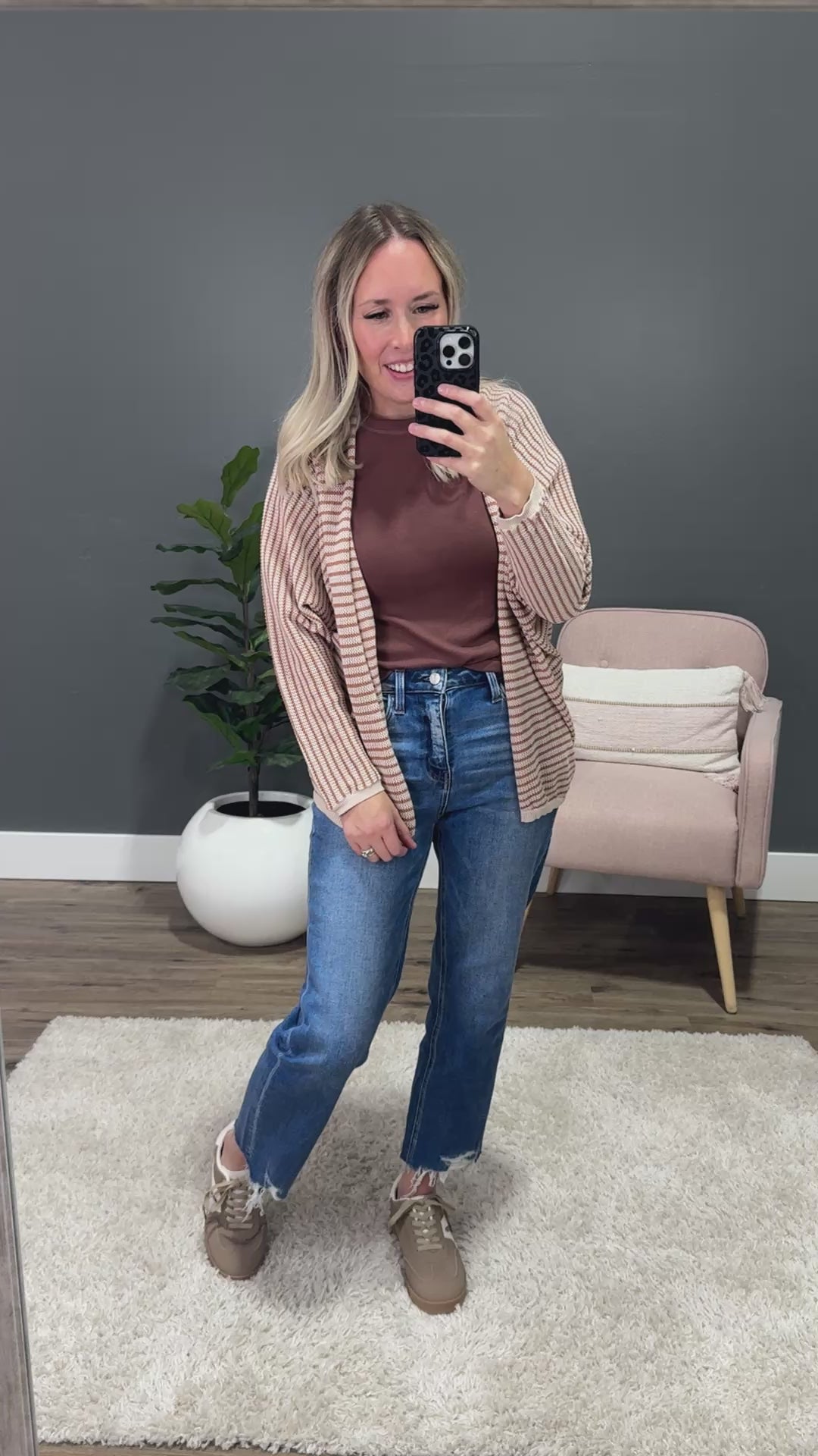 NEW! Brenda Striped Dolman Sleeve Open Cardigan - Auburn