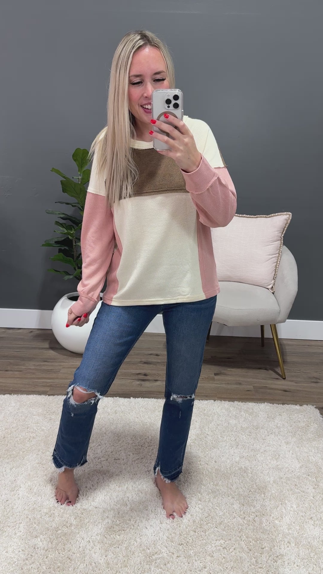 LeeAnn Color Block Ribbed Top - Cream, Mocha & Blush