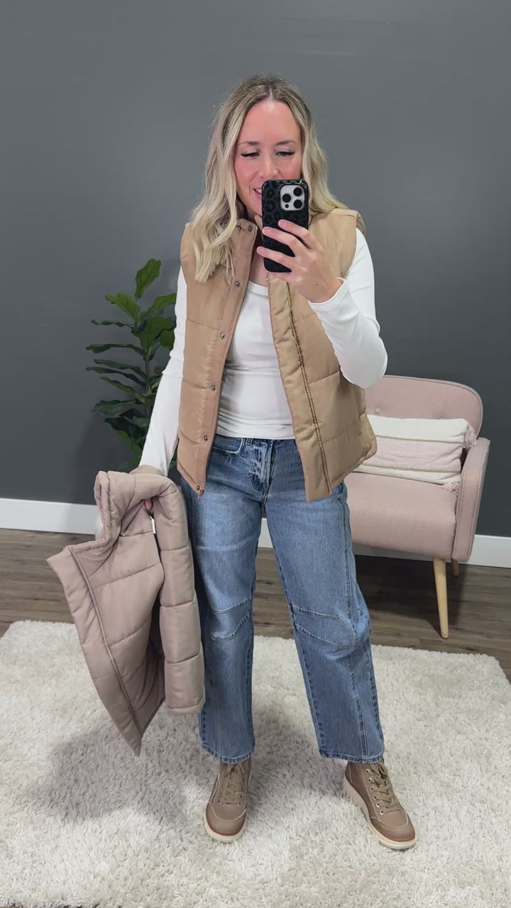 NEW! Peyton Puffer Vest - Mocha Be Cool