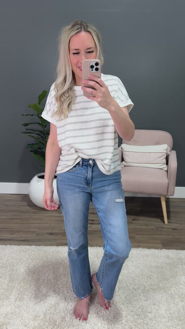 Nina Faded Striped Drop Shoulder Top - Ivory Lovely Melody
