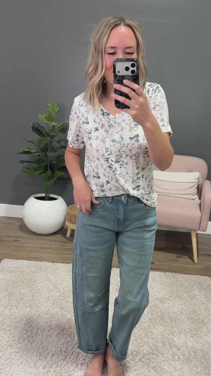 NEW! Sophie V Neck Top - Olive Meadows