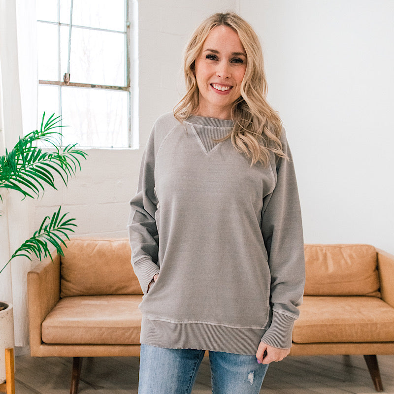 Girlfriend Crewneck Sweatshirt - Sleet  Zenana   