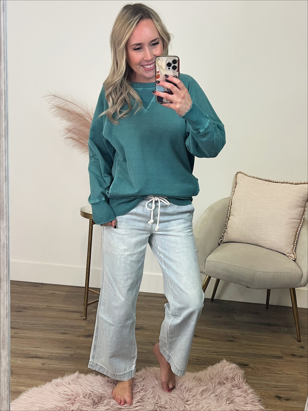 Girlfriend Crewneck Sweatshirt - Teal  Zenana   