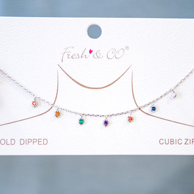 White Gold Necklace with Multi Colored Crystal Charms FINAL SALE  Solblanc Design   