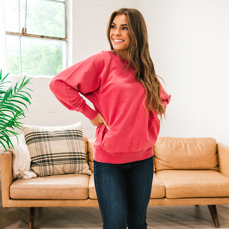 Girlfriend Crewneck Sweatshirt - Dark Red  Zenana   