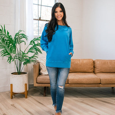 Girlfriend Crewneck Sweatshirt - Ocean Blue  Zenana   