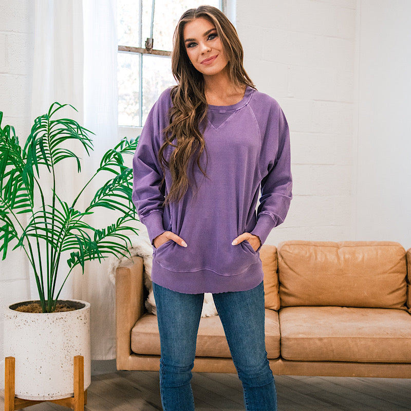 Girlfriend Crewneck Sweatshirt - Lilac Gray  Zenana   