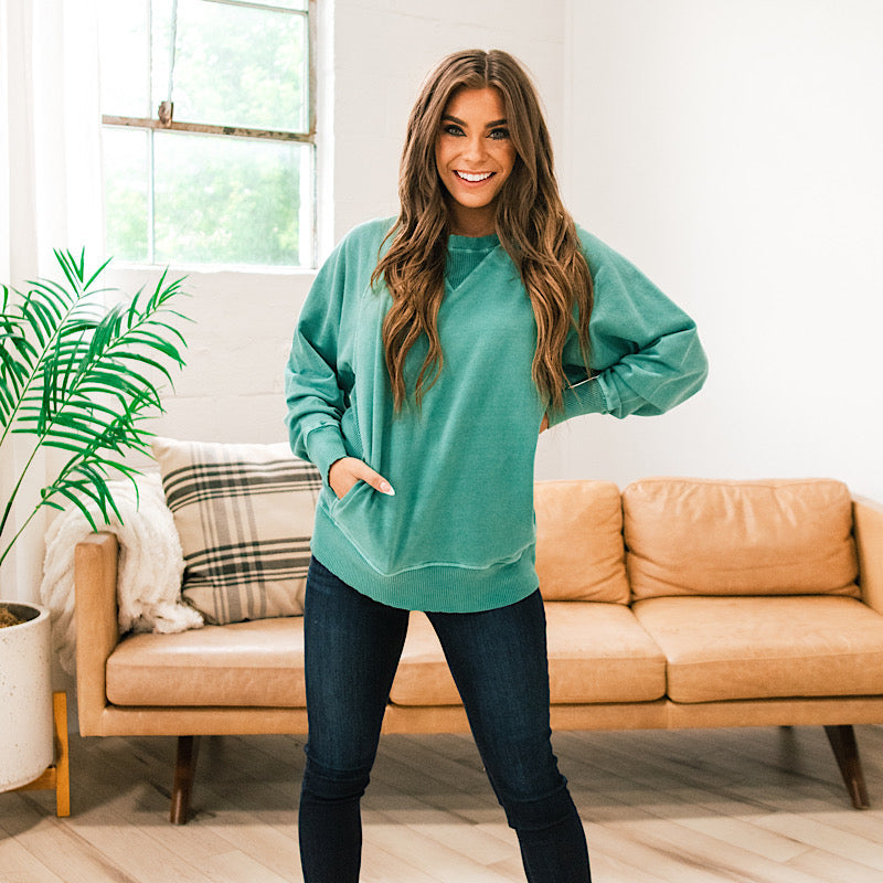 Girlfriend Crewneck Sweatshirt - Dark Green  Zenana   