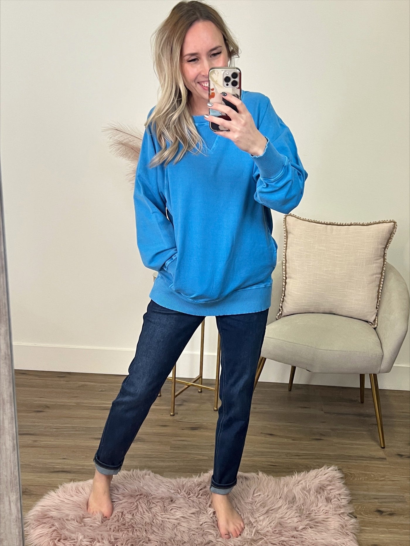 Girlfriend Crewneck Sweatshirt - Ocean Blue  Zenana   