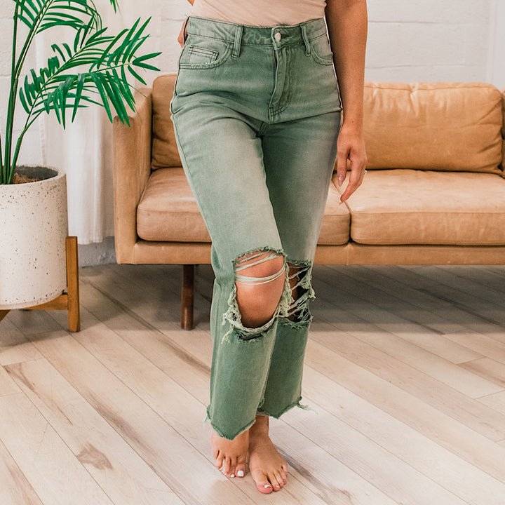 Vervet Army Green 90's Crop Flare Jeans  Vervet   