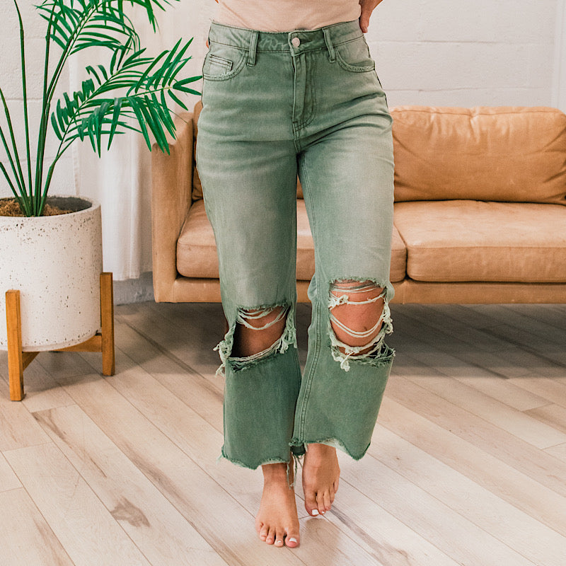 Vervet Army Green 90's Crop Flare Jeans  Vervet   